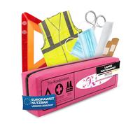 Thomatex® Car Combi Bag (3-in-1) 2026/2027 [DIN 13164-2022] - Long Durability - First Aid Kit with Warning Triangle & Safety Vest - Pink with Unicorn Design