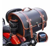 THOMIX Motorbike Saddle Bag for Kawasaki Vulcan S 2015-2024, Vintage Leather Waterproof Motorcycle Trunk Bag Saddlebag Tail Seat Bag Motorcycle Luggage Bag Tool Bag,D Black Brown