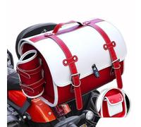 THOMIX Motorbike Saddle Bag for Peugeot Django 125 2015-2023, Vintage Leather Waterproof Motorcycle Trunk Bag Saddlebag Tail Seat Bag Motorcycle Luggage Bag Tool Bag,F White Red