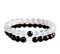 ThomJeley 2 Pcs Beaded Bracelet, Matching Couple Bead Bracelets Boyfriend Husband Fiance Soulmate Girlfriend Wife Anniversary Birthday Gift Jewelry, normal, Zinc, no gemstone