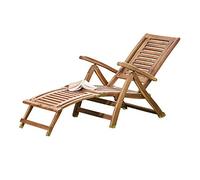 Thompson & Morgan Acacia Hardwood Folding Steamer Deckchair Pre-Treated Garden Furniture with Adjustable Backrest & Integrated Footstool (1)