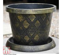 Thompson & Morgan Black & Gold Patio Pot & Saucer (24 Litre) (39Cm) Large X 2