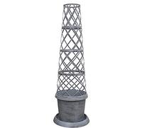 Flower Tower Pot Modern Grey Plant Pot Design with Flower Pot, Saucer and Frame Perfect for Climbing Plants, 1 x Tower Pot in Modern Grey