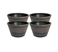 Thompson & Morgan Garden Cask Wooden Effect Barrel Planter, Outdoor Half Whiskey Cask Flower Pot, Indoor Rustic Patio Grow Plant Container (4, Large)