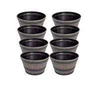 Thompson & Morgan Garden Container Wooden Effect Barrel Planter, Outdoor Half Whiskey Cask Flower Pot, Indoor Rustic Patio Grow Plant Container (8, Medium)