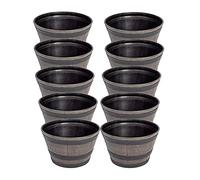 Thompson & Morgan Garden Plastic Wooden Effect Barrel Planter, Outdoor Half Whiskey Cask Flower Pot, Indoor Rustic Patio Grow Plant Container (10, Medium)