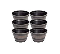 Thompson & Morgan Garden Wooden Effect Whiskey Barrel Planter, Outdoor Half Whiskey Cask Flower Pot, Indoor Rustic Patio Grow Plant Container (6, Medium)