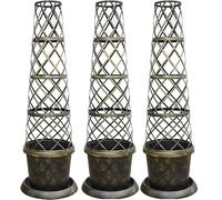 Thompson & Morgan Large Patio Tower Pot Frame Saucer Kit Matching Lattice Style Black Burnt Gold Effect Planting Climbing Flowers Vines Vegetables Durable Plastic (3 x Tower Pot Kit)