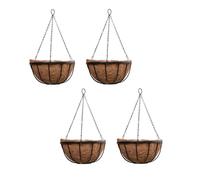 Thompson & Morgan Natural Garden Hanging Baskets & Liners Ideal for Trailing Plants and Flowers 30cm Metal Hanging Basket Frames & Coconut Husk Liners (4)