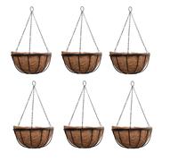 Thompson & Morgan Natural Garden Hanging Baskets & Liners Perfect for Trailing Plants and Flowers 30cm Metal Hanging Basket Frames & Coconut Husk Liners (6)