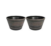 Thompson & Morgan Outdoor Garden Wooden Effect Barrel Planter, Half Whiskey Cask Flower Pot, Indoor Rustic Patio Grow Plant Container (2, Large)
