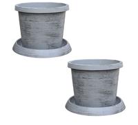 Thompson & Morgan 2 x Plastic Flowerpot with Saucer Modern Grey - BUY TWO, Grey