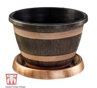 Thompson & Morgan Wooden Barrel Effect Pot & Saucer X 2