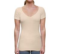 THOMPSON TEE T Women's Sweatproof Undershirt -Deep V Neck - Slim Fit - with Sweat Pads, Beige, XL