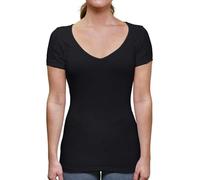 THOMPSON TEE Women's Sweatproof Undershirt - Deep V Neck - Slim Fit - with Sweat Pads, Black, XS