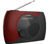 THOMSON RT353 Portable FM Radio, Analogue Tuner, Mains or Batteries - Compact Station for Listening in All Places, Red and Black