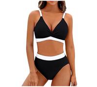Thong Bikini Black High Waisted Bikini Set Tummy Control Bottoms Top Sexy Two Piece Swimwear Plus Size Comfort V Neck Summer Beach Sport Ladies Swimsuits S