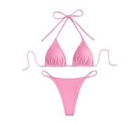 Thong Bikini Sets for Women- Brazilian Micro String Bikinis Sexy 2 Piece Swimsuit Triangle Top Halter Bathing Suits Swimming Costume Women Beach Vacation Holiday Essentials Pink