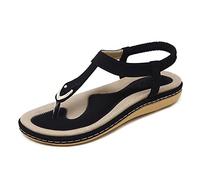 Thong Flat Sandals Casual T Strap Dress Sandals Adjustable Ankle Buckle Dress Thong Sandals for Women Summer Wedding