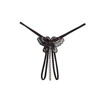 Thong Pearls Underwear for Women G String Butterfly Print Underpants Butt Lifting Panties Sexy High Cut Cute Briefs Crotchless Hipsters Soft Funny Tummy Control Stretch Breathable Black