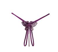 Thong Pearls Underwear for Women G String Butterfly Print Underpants Butt Lifting Panties Sexy High Cut Cute Briefs Crotchless Hipsters Soft Funny Tummy Control Stretch Breathable Purple