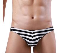 Thongs for Men | Sexy Striped G-String Thong | Male Pouch T-Back Underwear | Bikini Swimming Thong Men Support Jockstrap Underwear Slips Briefs Underpants with Elastic Waist Black