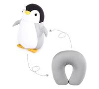 Thonlai 2 in 1 Neck Pillow, Cute Penguin U Shape Neck Pillow, Neck Support Pillow Travel Pillow Neck Support for Camping Hiking Car Aeroplane (Black)