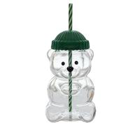 Thonlai Bear Straw Cup, Cute Borosilicate Glass Mug for Coffee Milk Tea Drinks with Lid, 20oz Teddy Bear Design