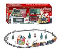 Thonlai Christmas Train Set with Lights and Music, Electric Steam | Battery Powered Tracks Playset, Realistic Steam and Sound Effects, Round and Oval Track Layout Included, Non- Plastic