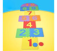 Thonlai Hopscotch Mat Game, 10 Interlocking EVA Foam Tiles with 4 Colored Discs for Kids Indoor Outdoor Play (Colorful)