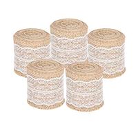 Thonlai Jute Burlap Ribbon 5-Pack, 2.4 x 78.7 Inch Natural Lace Roll for
