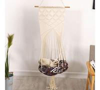 Thonlai Macrame Cat Hammock Handwoven Cat Bed Wall Hanging Storage Platform 100% Cotton Rope Handcrafted Natural Colors for Indoor Outdoor Use with 20kg Weight Capacity 40x160cm (Beige)