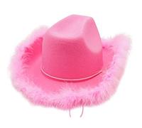 Thonlai Pink Cowboy Hat, Felt Cowboy Hat with Neck Draw String, Feather Trim, Sequins Tiara Crown, Cosplay Dress Party Costume Accessories Play Dress Up for Women (Pink woolen side)