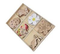 Thonlai Wooden Easter Pendant Set 30pcs, Unfinished Boxwood Cutouts for DIY