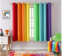 THOOO 2 Panels Rainbow Curtains Blackout Curtains 63 Inch Length for Bedroom Living Room Classroom Nursery Colorful Room Darkening Grommet Curtains Patchwork Red, Orange, Yellow, Green, Blue, Purple