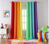 THOOO 2 Panels Rainbow Curtains Blackout Curtains 84 Inches Long for Bedroom Living Room Classroom Nursery Colorful Room Darkening Grommet Curtains Patchwork Red, Orange, Yellow, Green, Blue, Purple