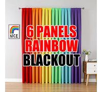 THOOO 6 Panel Rainbow Curtains for Bedroom & Living Room - 95 Inch Long Blackout Curtains with Rod Pocket - Colorful Drapes in Red, Orange, Yellow, Green, Blue, Purple