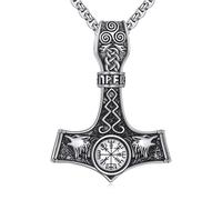 Thor Hammer Necklace 925 Sterling Silver Viking Mjolnir Necklace Wolf Pendant Norse Pagan Amulet Jewelry Gifts for Men Women