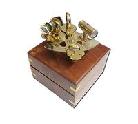 THOR INSTRUMENTS 4" Captain Brass Sextant with Hardwood Wooden Box Rustic Vintage Home Decor Gifts