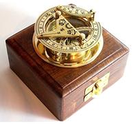 THOR INSTRUMENTS Brass Sundial Compass -Solid Brass Pocket Sundial - West London with Wooden Box Rustic Vintage Home Decor Gifts