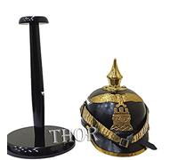 THOR INSTRUMENTS Leather German Armor Helmet Brass Screw Spike Pickelhaube On Stand Rustic Vintage Home Decor Gifts