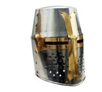 THOR INSTRUMENTS Medieval Knight Brass Crusader Helmet, Adult Unisex Costume Helmet, Gold, Adult Size, 8" W x 13.5" L x 9.5" H, Theatrical, Cosplay