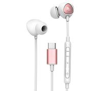 Thore USB C Headphones with Mic (V100) In Ear Wired Earphones with Microphone/Remote Ear Buds Compatible With Samsung Pixel And iPhone 17, Rose Gold