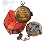 Thoreau's Go Confidently in The Direction of Dream Brass Working Sundial Compass, Engraved Compass, Compass, Compass for Husband, Valentines Day Gift, Couples Gift