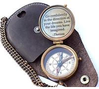 Thoreau's Go Confidently Quote Engraved Nautical Compass with Stamped Leather Case - Camping & Boating Compass - Graduation Gift - Rustic Vintage Home Decor