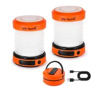 THORFIRE Collapsible LED Camping Lantern Rechargeable, Portable Hand Crank Lantern Flashlight with 4 Light Modes for Power Outage, Hiking, Emergency, Fishing (2 Pack)