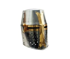 THORINSTRUMENTS Brass Crusader Helmet, 18 Gauge Carbon Steel, Handmade, Chrome, Armor, Helmet