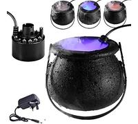 thorityau Halloween Witch Cauldron Fog Maker - Halloween Cauldron Mister - 12 LED Cauldron Black Witch Kettle - Fog Machine With LED Light - LED Mist Maker Sprayer Decoration For Halloween Party