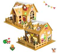 Thorkok Christmas Crafts for Kids, Make Your Own DIY House Village 2 Pack, Paper Cardboard Cottage Kit for Holiday Tabletop Decor & Xmas Party