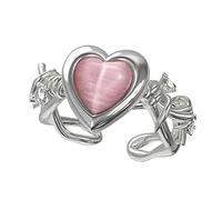Thorn Heart Ring Pink Opal Peach Heart Jewelry Open Ring Female Design High End Gift Trend Open Peach Heart Adjustable Ring Teenager Jewelry for Girls 14 (Pink, One Size)